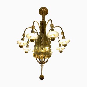 Lámpara de araña Art Déco de vidrio de latón de Gio Ponti para Emilio Lancia / Fontana Arte, años 30