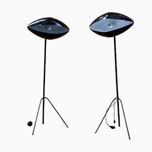 Lámparas de pie Fantomas con diseño Eye-Ball de acero lacado en negro de India Mahdavi, 1990. Juego de 2