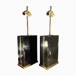 Hollywood Regency Lampen aus Schwarzem Lack & Messing, 1970er, 2er Set