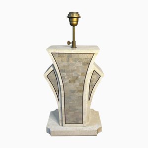 Base de lámpara Hollywood Regency de piedra teselada e incrustación de latón de Maitland Smith, Estados Unidos, años 70