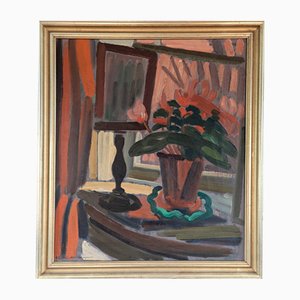 Objetos junto a la ventana, años 50, pintura al óleo, enmarcado