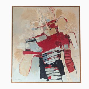 Rhythmic Red, 1950s, Oil Painting, Framed