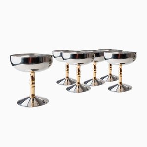 Vintage Stainless Steel Champagne Bowls in Bamboo, Italy, 1970s, Set of 6