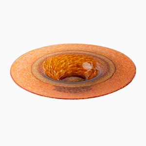 Large Vintage Murano Glass Bowl in Orange Spotted Fruit Platter, Italy, 1980s