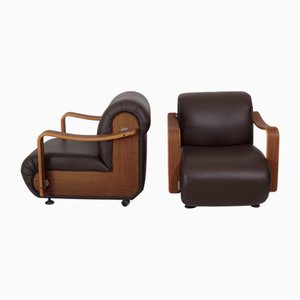 Brown Leather Rounded Armchair, 1960s