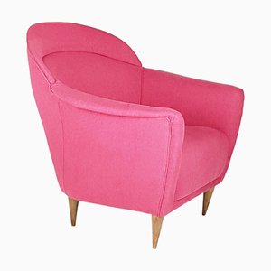 Italienischer Stuhl mit rosa Stoffbezug, 1950er