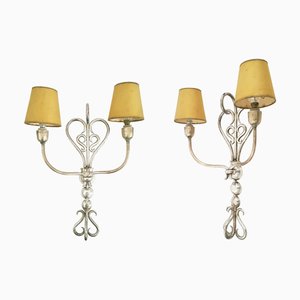 Italienische Wandleuchten aus versilbertem Messing, 1930er, 2er Set