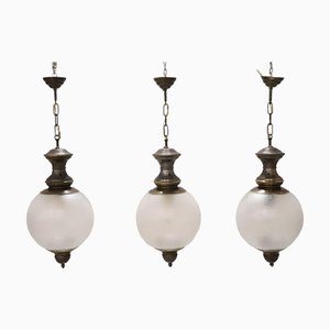 Hängelampen aus Messing & Glas, 1960er, 3er Set