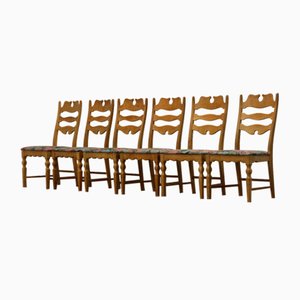 Danish Razorblade Highback Chairs in Light Oak by Henning Kjærnulf, 1960s, Set of 6