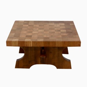 Brutalist Blonde Oak Checkered Coffee Table, 1970s