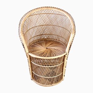 Vintage Boho Wicker and Bamboo Peacock Adult Chair, Italy, 1980s