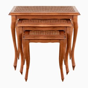 Mid-Century Nesting Tables with Viennese Straw, Italy, 1960s, Set of 3