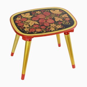 Tabouret Xoxloma Vintage Peint à la Main, URSS, 1970s