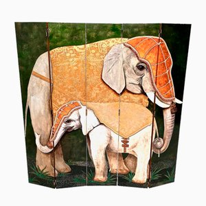 Postmodern 5-Panel Room Divider with Asiatic Elephants from Doro, Italy, 1980s