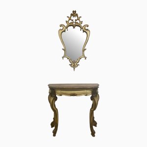 Louis XV Style Console with Mirror, 1950s, Set of 2