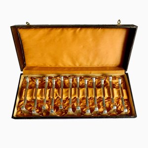 French Art Deco Silver-Plated Box with Knife Rests, 1935, Set of 13