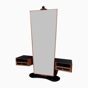 Miroir d'Entrée Vintage en Bois avec Plateaux en Verre Noir