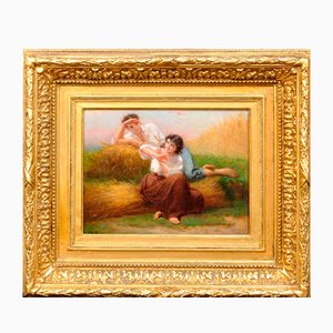 Charles Landelle, I Ask You for a Caress and You Tickle Me, 1860s, Oil Painting, Framed
