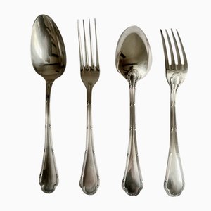 Vintage French Silver-Plated Dinner Spoons and Forks with Cross Border Bands from Ercuis, 1935, Set of 22