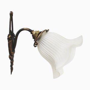 Art Nouveau French Brass & Frosted Glass Wall Lamp