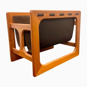 Portariviste in teak e pelle con doppio scomparto attribuito ad Aksel Kjersgaard per Salin Möbler, Danimarca, anni '60