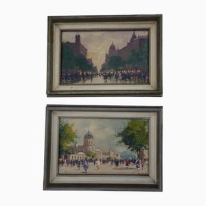 Antal Berkes, Impressionist Scenes, 1890s-1910s, Oil on Canvases, Set of 2