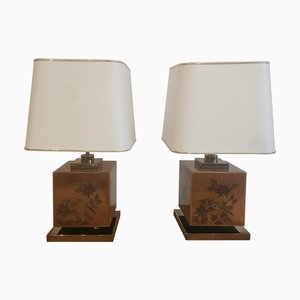 Chinoiserie Style Laquered Lamps, France, 1970s, Set of 2