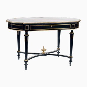 Vintage Wooden Table with Brass Inlates