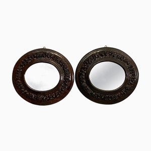 Italian Oval Wall Mirrors with Papier-Mâché Frame, 1700s, Set of 2
