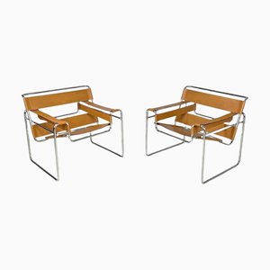 Set of Modern Wassily Light Brown Armchairs attributed to Marcel Breuer for Gavina, 1970s