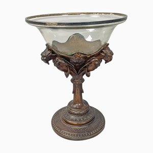 Italian Cup with Glass Hemisphere and Decorated Wood Stem, 1890s