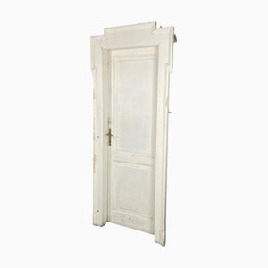 Italian White Painted Wood Door with Frame and Brass Handles, 1890s