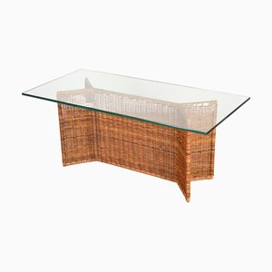 Table Console en Rotin Tissé et Stratifié Crysblack et Hêtre, 1970s