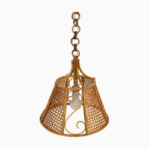 Mid-Century French Riviera Hängelampe aus Rattan & Korbgeflecht, Italien, 1960er