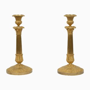 Candelabros Imperio francés antiguos de bronce dorado, siglo XIX. Juego de 2