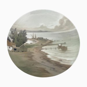 Land with Seascape Porcelain Wall Plate attributed to Bing & Grøndahl, Denmark, 1890s