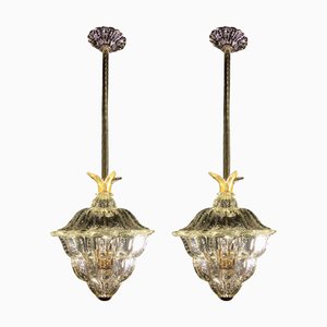 The King Chandeliers with Gold Inclusions attributed to Barovier & Toso, Murano, 1940s, Set of 2