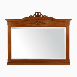 Art Deco Mirror in Oak with Carved Decorations and Facet Cut Mirror, 1930s