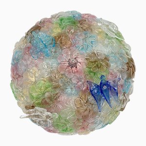 Plafonnier Vintage avec Fleurs de Murano et Papillon par Livio Seguso, 1960