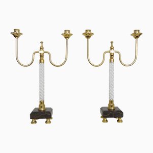 Large Candlesticks in Brass & Black Marble, 19th Century, Set of 2