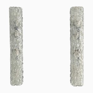 Large Mid-Century Ice Glass Mirror Wall Sconces in Textured Art Glass from Limburg, 1970s, Set of 2