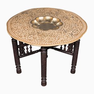 Grande Table à Thé Berbère du Moyen-Orient en Laiton et Teck, Campaign, 1920s