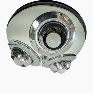 Lampada da soffitto in metallo cromato con faretti regolabili, Italia, anni '70