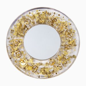 Specchio con inclusioni di ingranaggi attribuito a Pierre Giraudon, anni '70