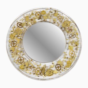 Mirror with Gear Inclusions attributed to Pierre Giraudon, 1970s