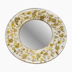 Specchio con inclusioni di ingranaggi attribuito a Pierre Giraudon, anni '70