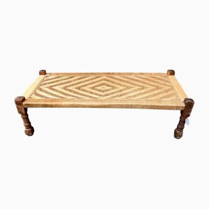 Charpai Wooden Bench with Jute Braid in Modern Farmhouse Design, 1960s