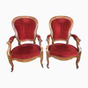 Louis Philippe Armlehnstühle aus Nussholz, 2er Set