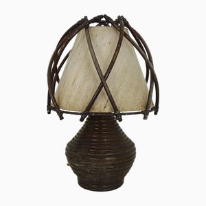 Lampada da comodino in vimini di bambù attribuita a Louis Sognot, anni '50