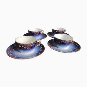 French Art Nouveau Cups and Saucers from K&G Luneville, 1920s, Set of 8